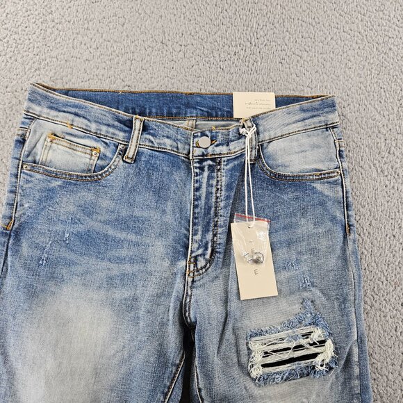 mnml Jeans Mens 34 Blue X203 Stretch Denim Distressed Ripped Slim Fit - Picture 2 of 16